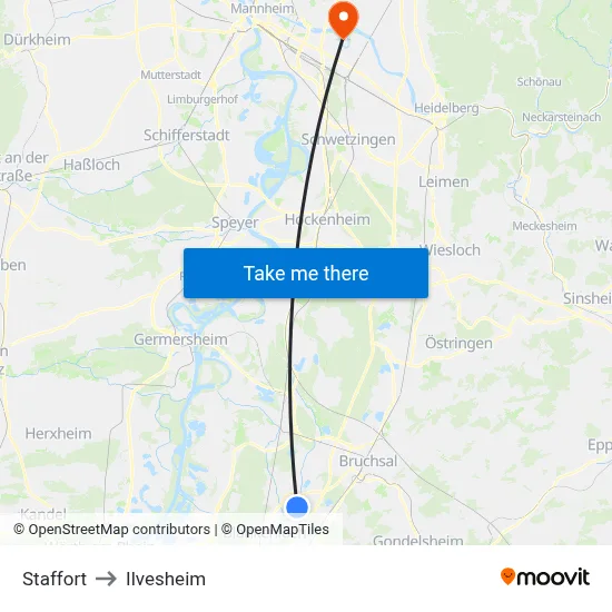 Staffort to Ilvesheim map