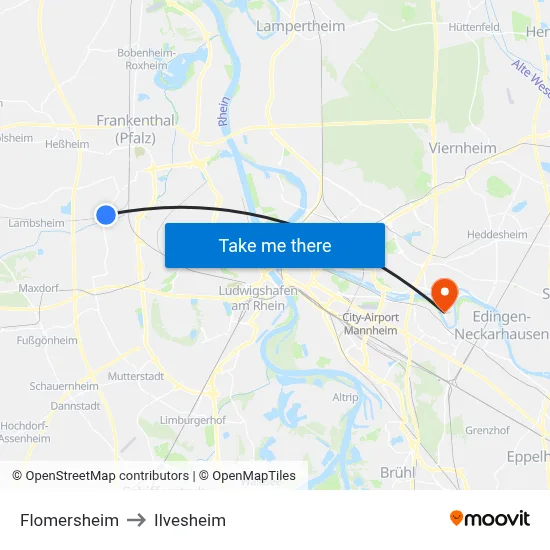 Flomersheim to Ilvesheim map