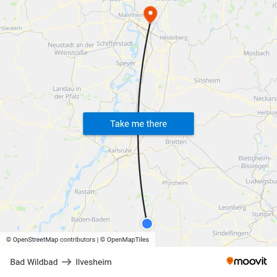 Bad Wildbad to Ilvesheim map