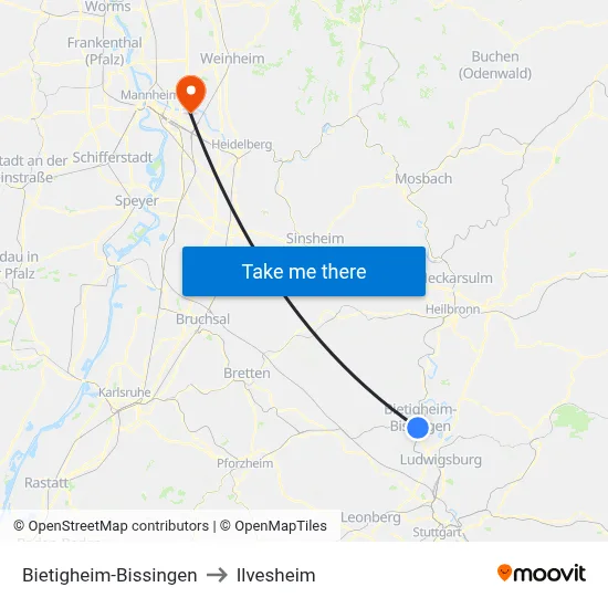 Bietigheim-Bissingen to Ilvesheim map