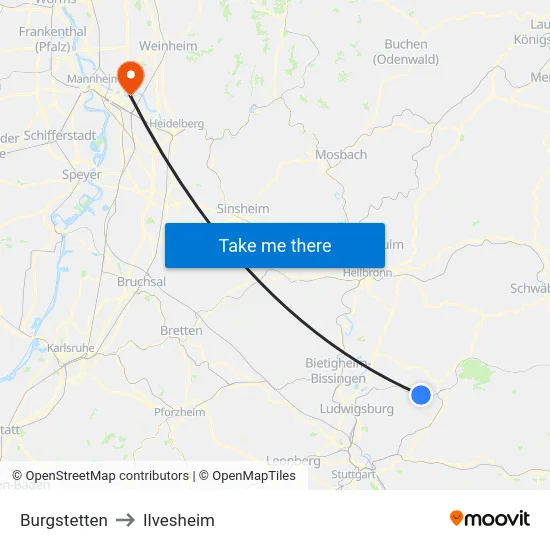Burgstetten to Ilvesheim map