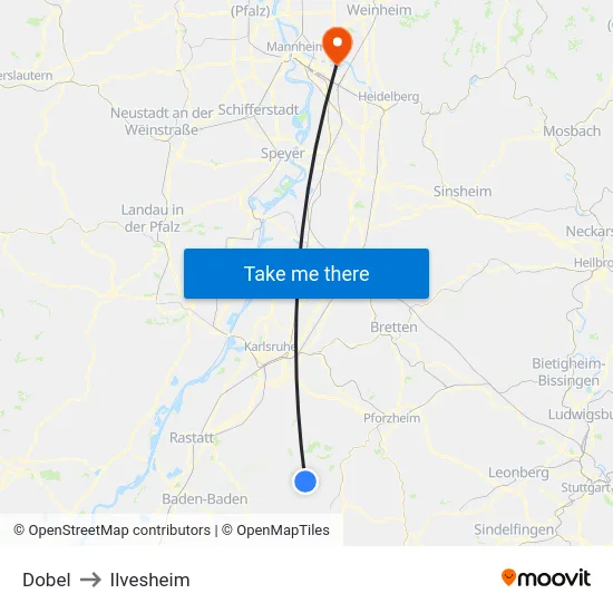 Dobel to Ilvesheim map