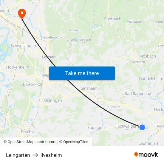 Leingarten to Ilvesheim map