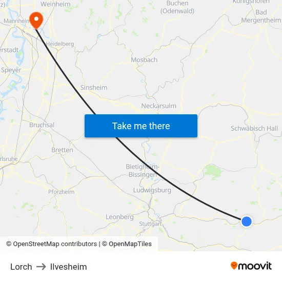 Lorch to Ilvesheim map