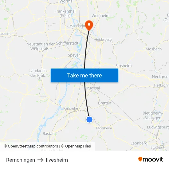 Remchingen to Ilvesheim map