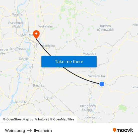 Weinsberg to Ilvesheim map