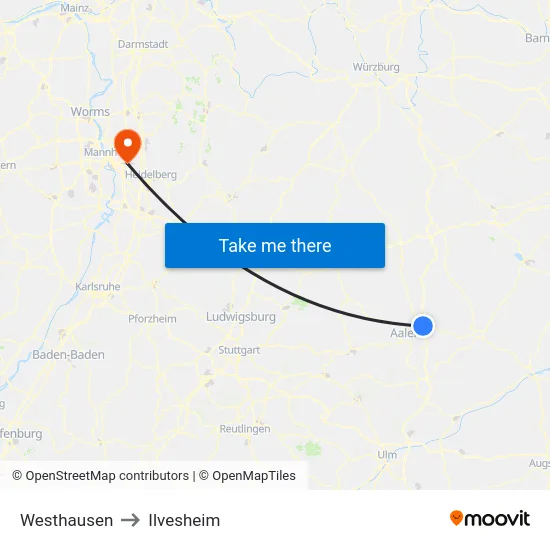 Westhausen to Ilvesheim map
