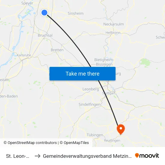 St. Leon-Rot to Gemeindeverwaltungsverband Metzingen map