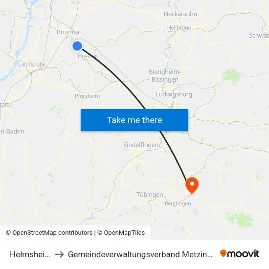 Helmsheim to Gemeindeverwaltungsverband Metzingen map