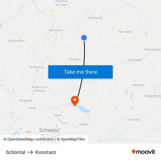 Schöntal to Konstanz map