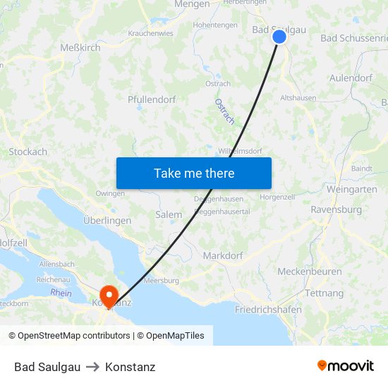 Bad Saulgau to Konstanz map