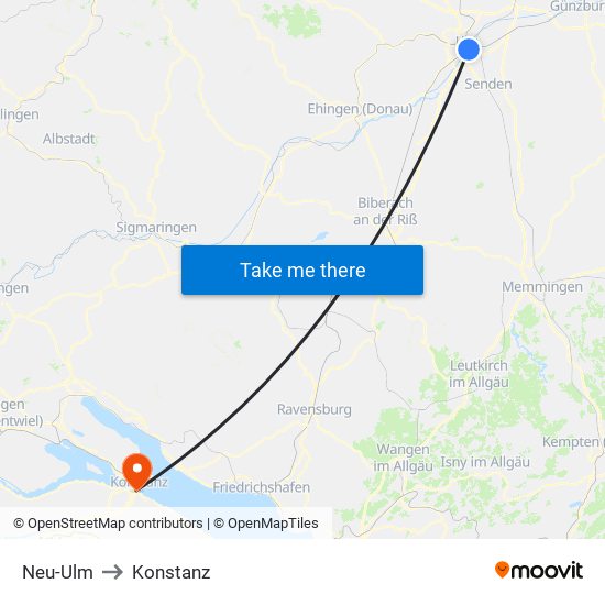 Neu-Ulm to Konstanz map