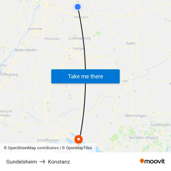 Gundelsheim to Konstanz map