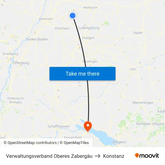 Verwaltungsverband Oberes Zabergäu to Konstanz map