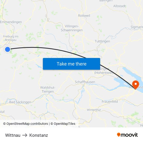 Wittnau to Konstanz map