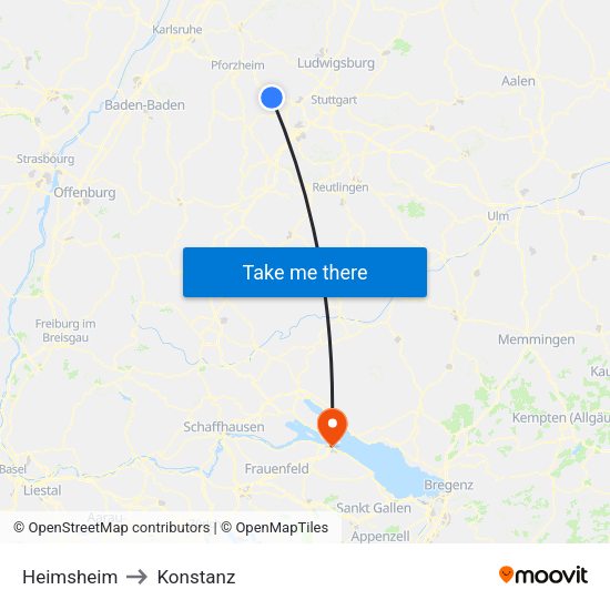 Heimsheim to Konstanz map