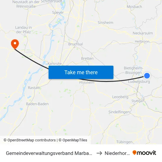 Gemeindeverwaltungsverband Marbach am Neckar to Niederhorbach map