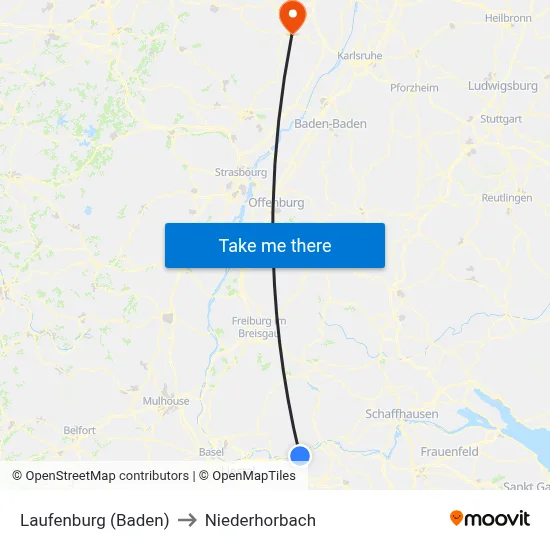 Laufenburg (Baden) to Niederhorbach map