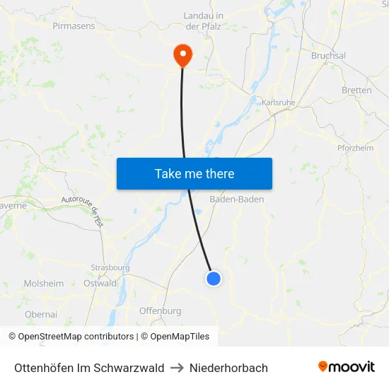 Ottenhöfen Im Schwarzwald to Niederhorbach map