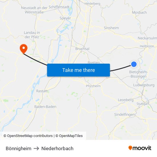 Bönnigheim to Niederhorbach map