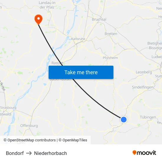 Bondorf to Niederhorbach map