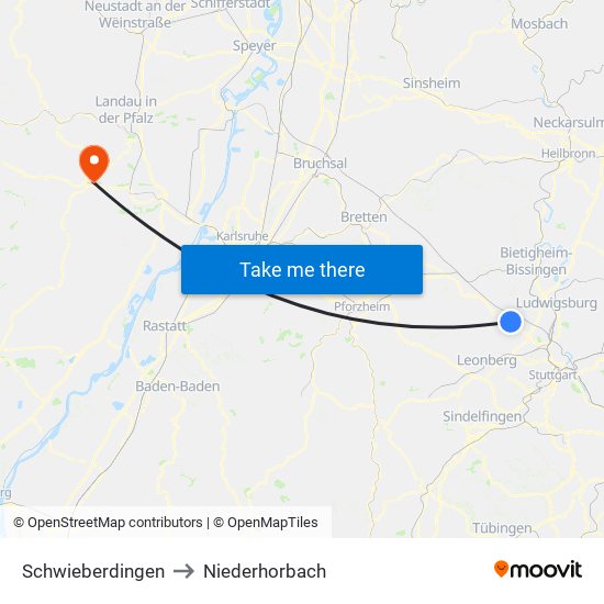 Schwieberdingen to Niederhorbach map