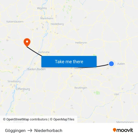 Göggingen to Niederhorbach map