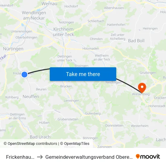 Frickenhausen to Gemeindeverwaltungsverband Oberes Filstal map