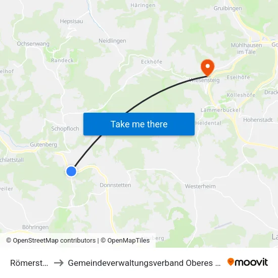 Römerstein to Gemeindeverwaltungsverband Oberes Filstal map