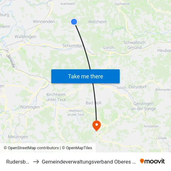 Rudersberg to Gemeindeverwaltungsverband Oberes Filstal map
