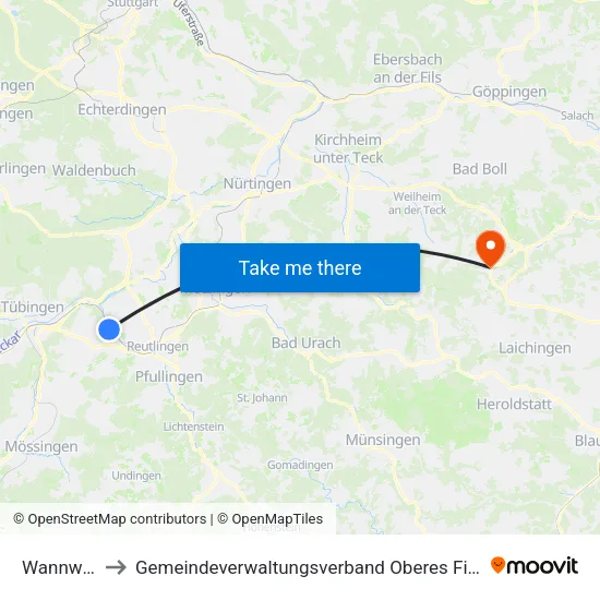 Wannweil to Gemeindeverwaltungsverband Oberes Filstal map