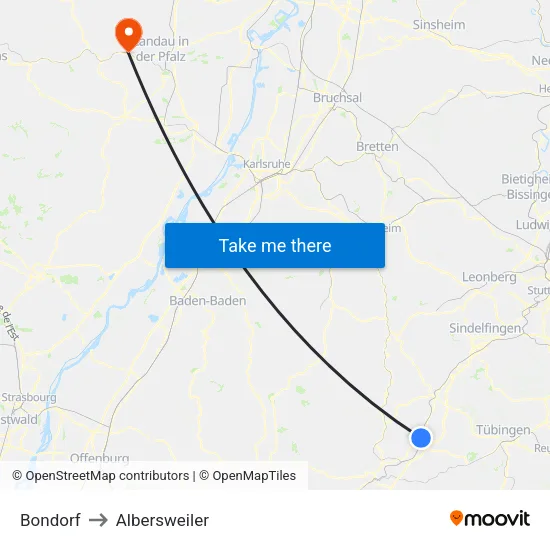 Bondorf to Albersweiler map