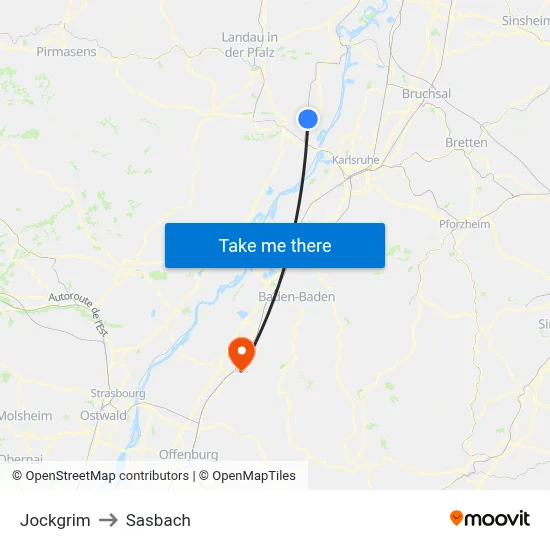 Jockgrim to Sasbach map