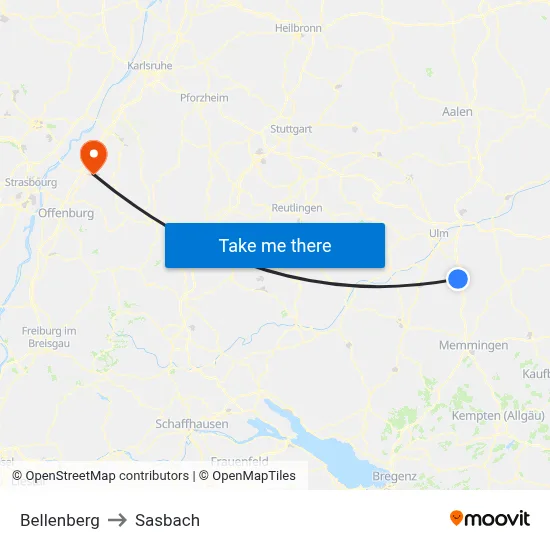 Bellenberg to Sasbach map