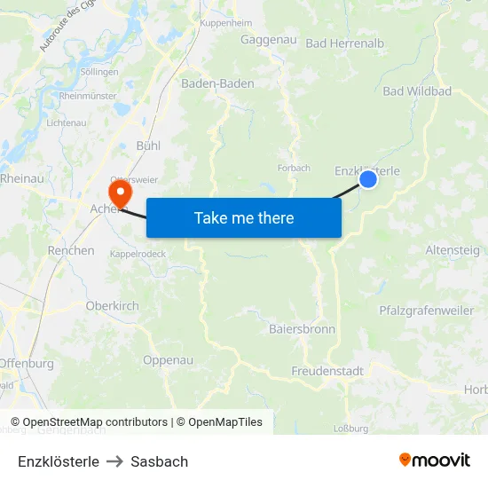 Enzklösterle to Sasbach map