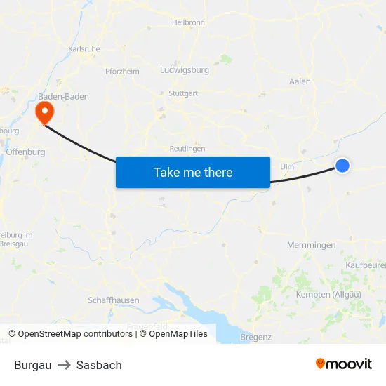 Burgau to Sasbach map