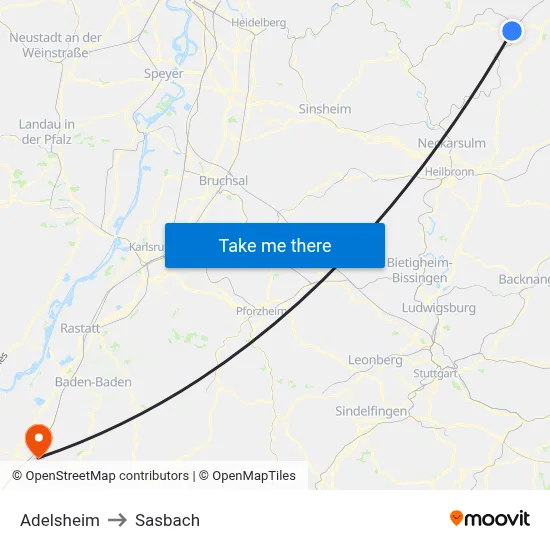 Adelsheim to Sasbach map