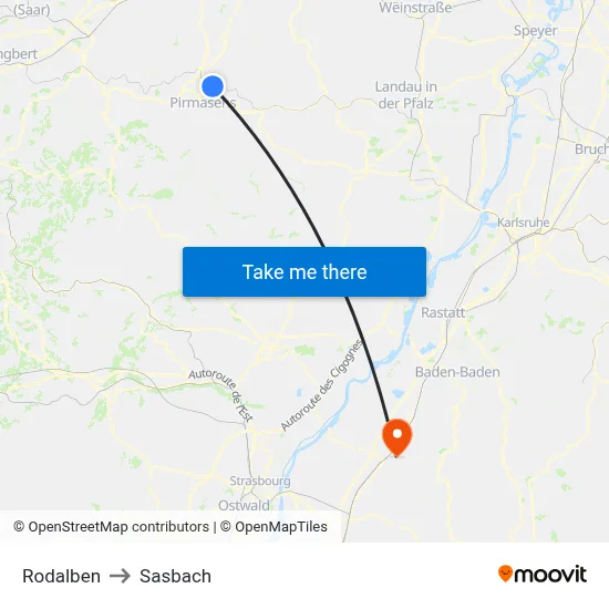 Rodalben to Sasbach map