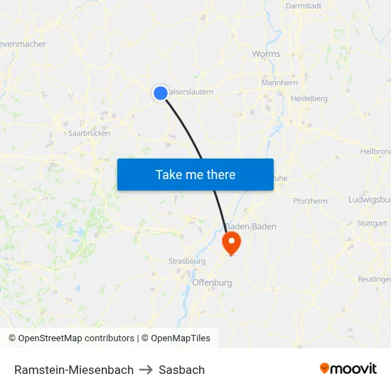 Ramstein-Miesenbach to Sasbach map