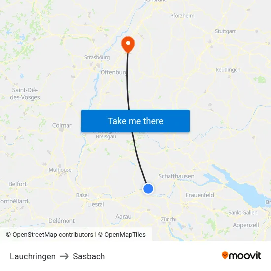 Lauchringen to Sasbach map