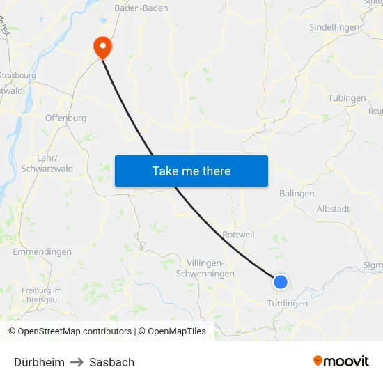 Dürbheim to Sasbach map