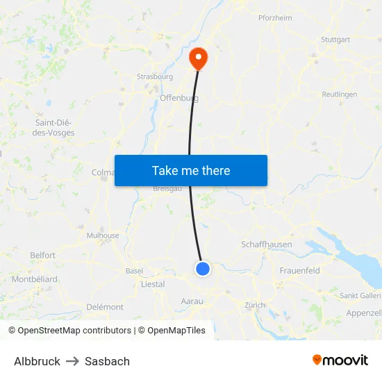Albbruck to Sasbach map