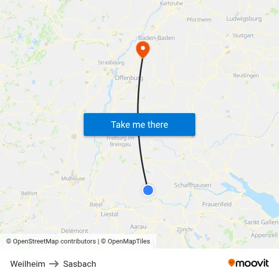 Weilheim to Sasbach map