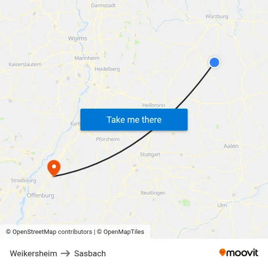 Weikersheim to Sasbach map