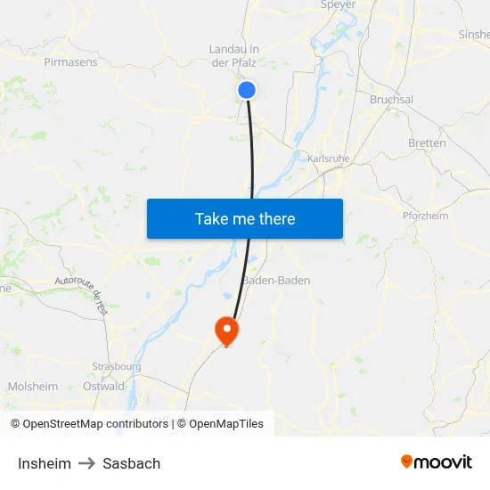 Insheim to Sasbach map