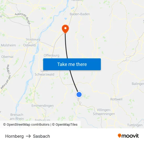 Hornberg to Sasbach map