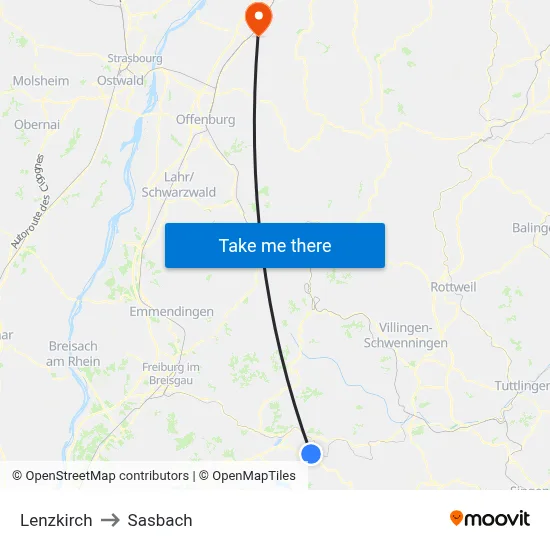 Lenzkirch to Sasbach map