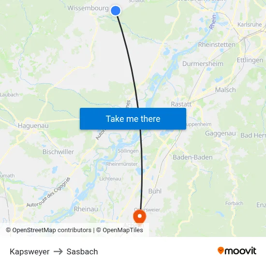 Kapsweyer to Sasbach map