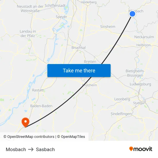 Mosbach to Sasbach map