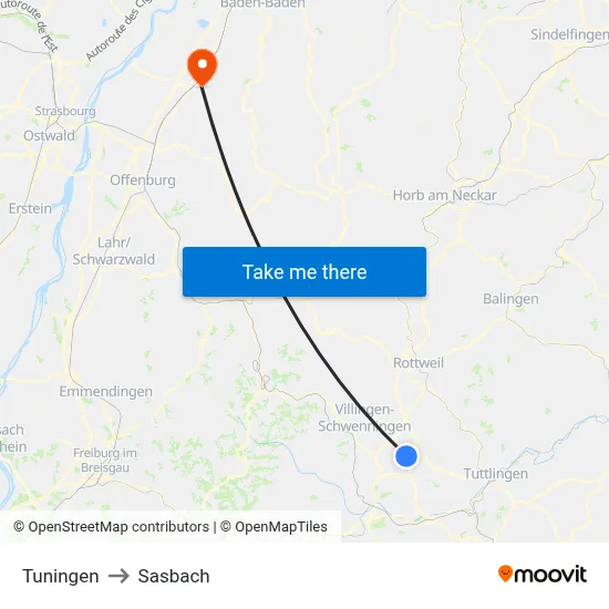 Tuningen to Sasbach map